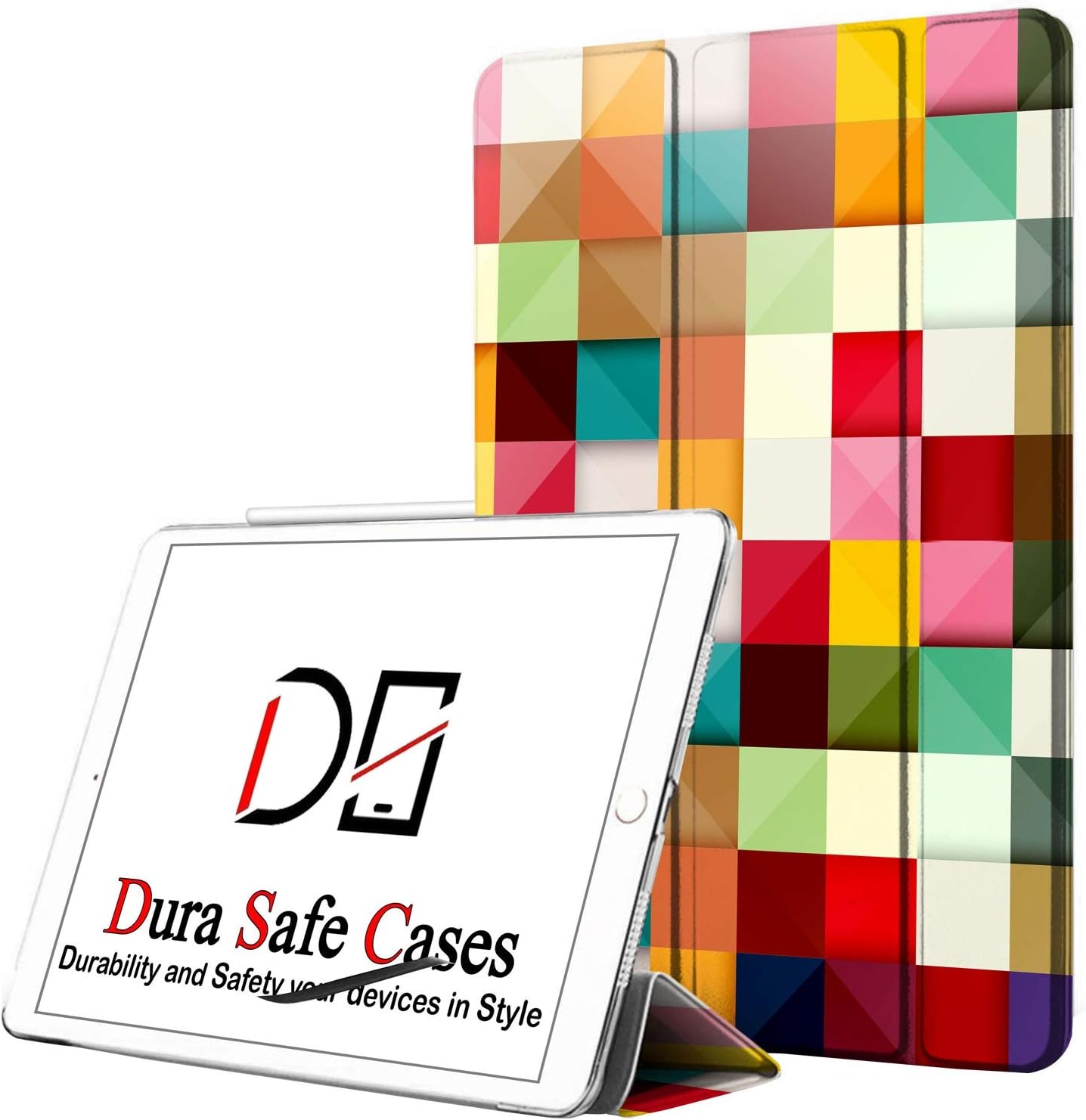 DuraSafe Cases For iPad PRO 12.9 - 3 Gen (Will Not Fit on PRO 12.9 2020) Ultra Slim Protective Cover Supports Pencil Pair & Charging with Transparent Back - Color Grid