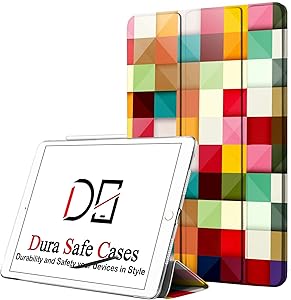 DuraSafe Cases For iPad PRO 12.9 - 3 Gen (Will Not Fit on PRO 12.9 2020) Ultra Slim Protective Cover Supports Pencil Pair & Charging with Transparent Back - Color Grid