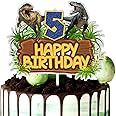 Dinosaur Happy 5th Birthday Cake Topper - Dino Jungle Jurassic Dinosaur 5 Years Old Birthday Party Decorations - Multi-layer Combination Dinosaur Park Cake Decor for Kids Boy Birthday