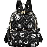 PJGINUIUA Women Fashion Backpack Purse Casual Lightweight Travel Shoulder Bag Skull Cat Moon Gothic Pattern Rucksack Ladies Bag, Medium