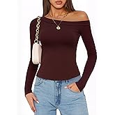 BESTPOEM Womens Sexy Off The Shoulder Tops Long Sleeve Cute Going Out Crop Tops Basic Y2K Fall Fashion 2025 Trendy T Shirts