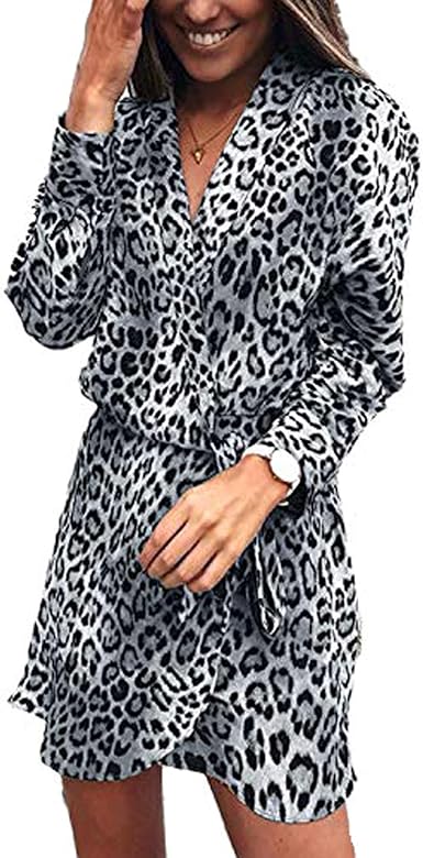 long sleeve leopard wrap dress
