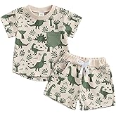 SHIBAOZI Toddler Infant Baby Boy Summer Dinosaur Outfit Newborn Kids Boys Short Sleeve T-shirt Spring Shorts Set