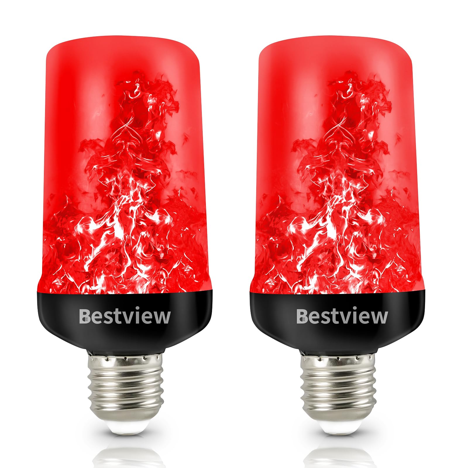 Photo 1 of Bestview LED Flame Effect Light Bulbs,4 Modes Smart E26/E27 Base Flickering Fire Light Bulb with for Halloween, Christmas, Party, Porch, Indoor&Outdoor Home Decoration Lighting (Red 2 Pack)