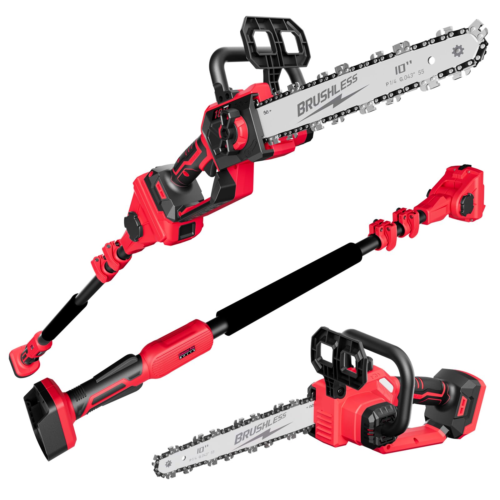 Photo 1 of 2-IN-1 Cordless 10-Inch Pole Saw And Chainsaw Compatible with Milwaukee M18 18V Battery, Total Reach of Max 15ft, Auto Oiling, Electric Pole Saw for Tree Trimming Pruning (No Battery)