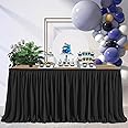 Zerenfy Pleated Table Skirt for Rectangle Desk Baby Shower Wedding Birthday Gender Reveal Party Dessert Cake Decorations (Bla