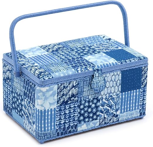 Hobby Gift 'Patchwork Denim' Extra Large Rectangle Sewing Box 20 x 39 x 26cm (d/w/h) Amazon.co