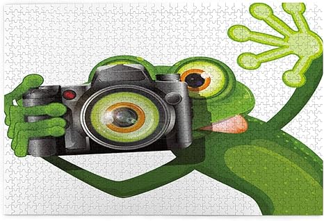 Amazon Co Jp 1000ピースパズル 彼のカメラで撮っている写真家メリーグリーンカエルかわいい面白い芸術的 大人と子供のための絵パズルゲーム家族の結婚式の卒業ギフト おもちゃ