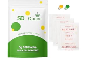SD QUEEN 100-Pack 5g Silica Gel Packets – Premium Food Grade Rechargeable Desiccant with Color Indicating Beads for Spices, Vitamins, Electronics & Storage