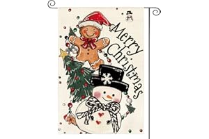 AVOIN colorlife Merry Christmas Garden Flag 12x18 Inch Double Sided Outside, Gingerbread Man Snowman Tree Holiday Winter Yard Outdoor Flag
