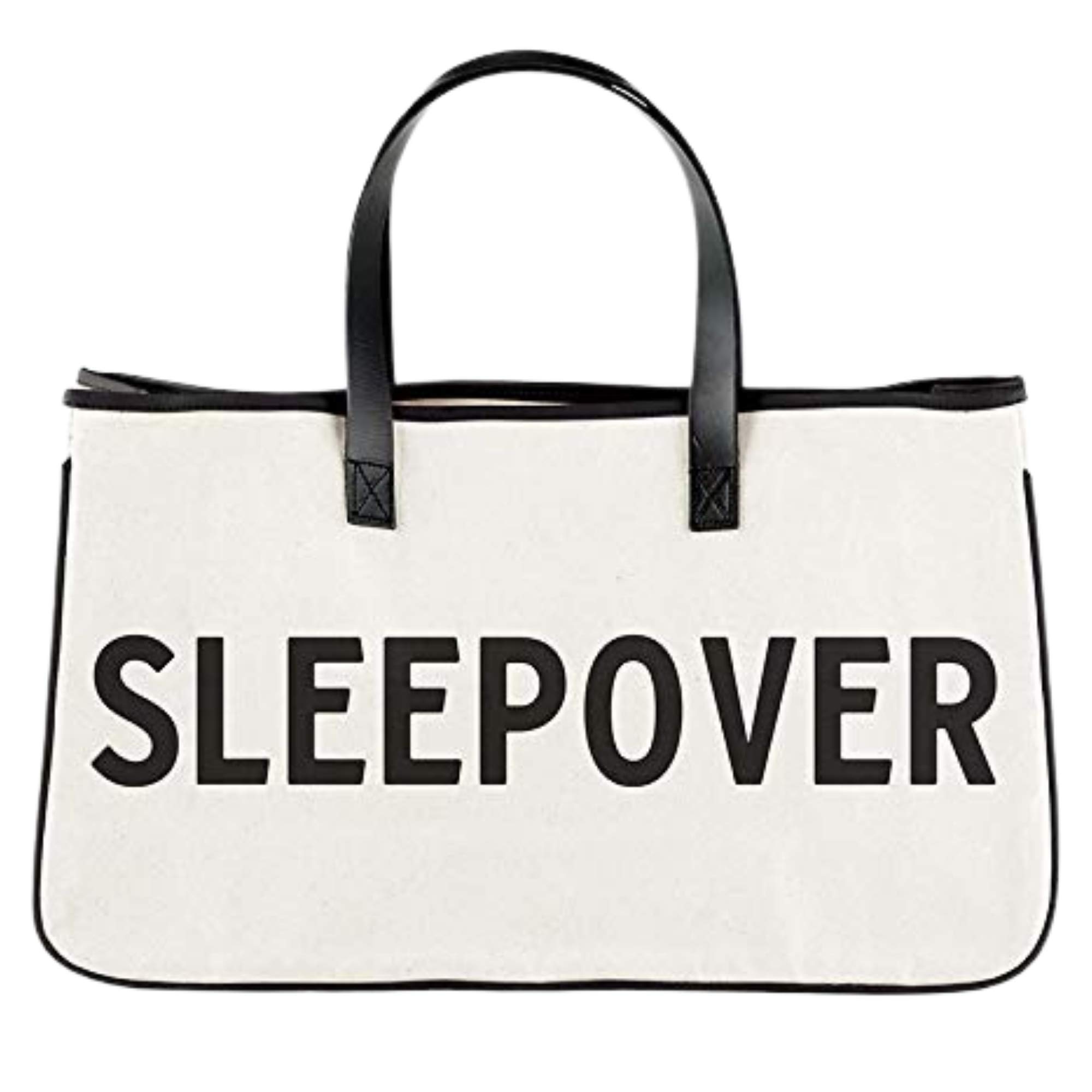 Santa Barbara Design Studio Hold Everything Collection Black and White 100% Cotton Canvas with Leather Handles, Sleepover, L