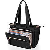 Prokva Teacher Tote Bag for Women, Teacher Work Bag 15.6 inch Laptop Bag with Accordion File Organizer, Black