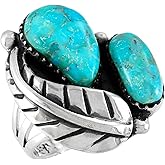 Turquoise Ring Sterling Silver 925 Genuine Gemstones Size 6 to 11