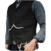 DREFEEL Mens Classic Wool Tweed Suit Vest Casual Sleeveless Jacket Herringbone Waistcoat for Tuxedos for Tuxedos