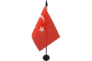 Turkey Table Flag 4'' x 6'' - Turkish Desk Flag 15 x 10 cm - Black plastic stick and base - AZ FLAG