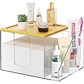 VITVITI Disposable Face Towel Holder Box, Acrylic Clean Skin Club Facial Towel Container with Toothbrush Holders, Large Disposable Face Towels Storage for Bathroom Vanity Makeup, Clear