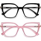 AMOMOMA Trendy Square Blue Light Blocking Reading Glasses for Women Women's Readers Spring Hinge AM6082C6+C7 2.00x