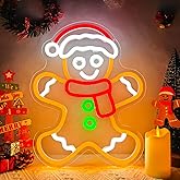 Christmas Neon Sign Dimmable Gingerbread Man Neon Light Merry Christmas Light Up Sign for Wall Decor Led Gingerbread Party Decoration for Window