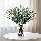 Suncalla 2 Pack Artificial Eucalyptus Stems in Glass Vase 17.5 Inch Fake Eucalyptus Branches with Lifelike Leaves Table Centerpieces for Home Wedding Office Decor