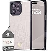 Cocomii Retangle Case for iPhone 16 Pro, Compatible with MagSafe, Ivory Crocodile Leather
