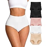 YDQ Women's Cotton Underwear High Waisted Comfortable Tummy Control Stretch Soft Full Coverage Breathable Briefs 5-6 Packs