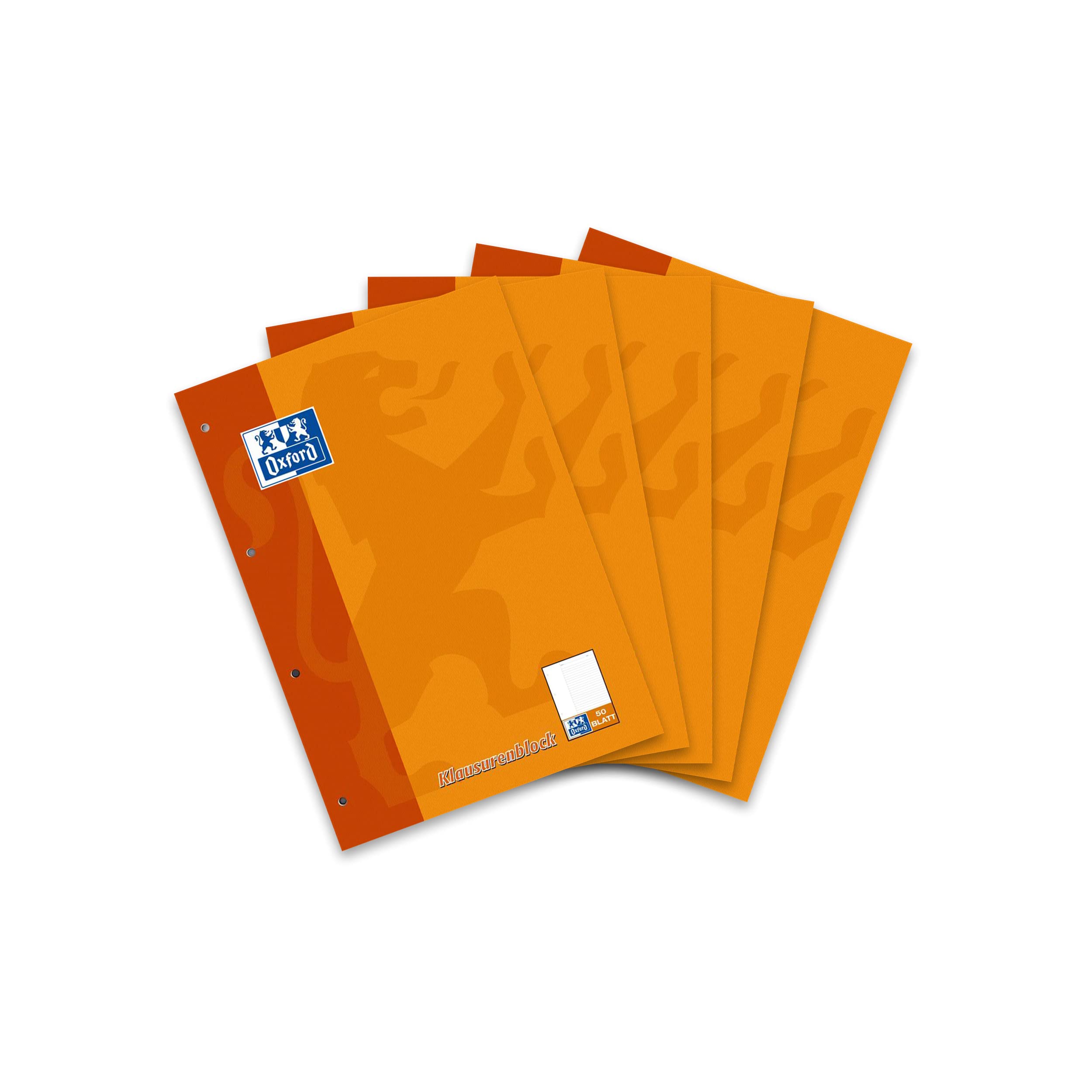 Oxford 100061261 Test Pad / A4 / Lined/White Margin on Left / 50 Sheets / 90 g/m² Optic Paper/Pack of 5 / Orange