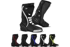 Hive Moto Men's Motorcycle Shoes Ankle Motorbike Waterproof Leather Racing Boots Non-Slip Sole Motorcross Long Shoes Waterproof