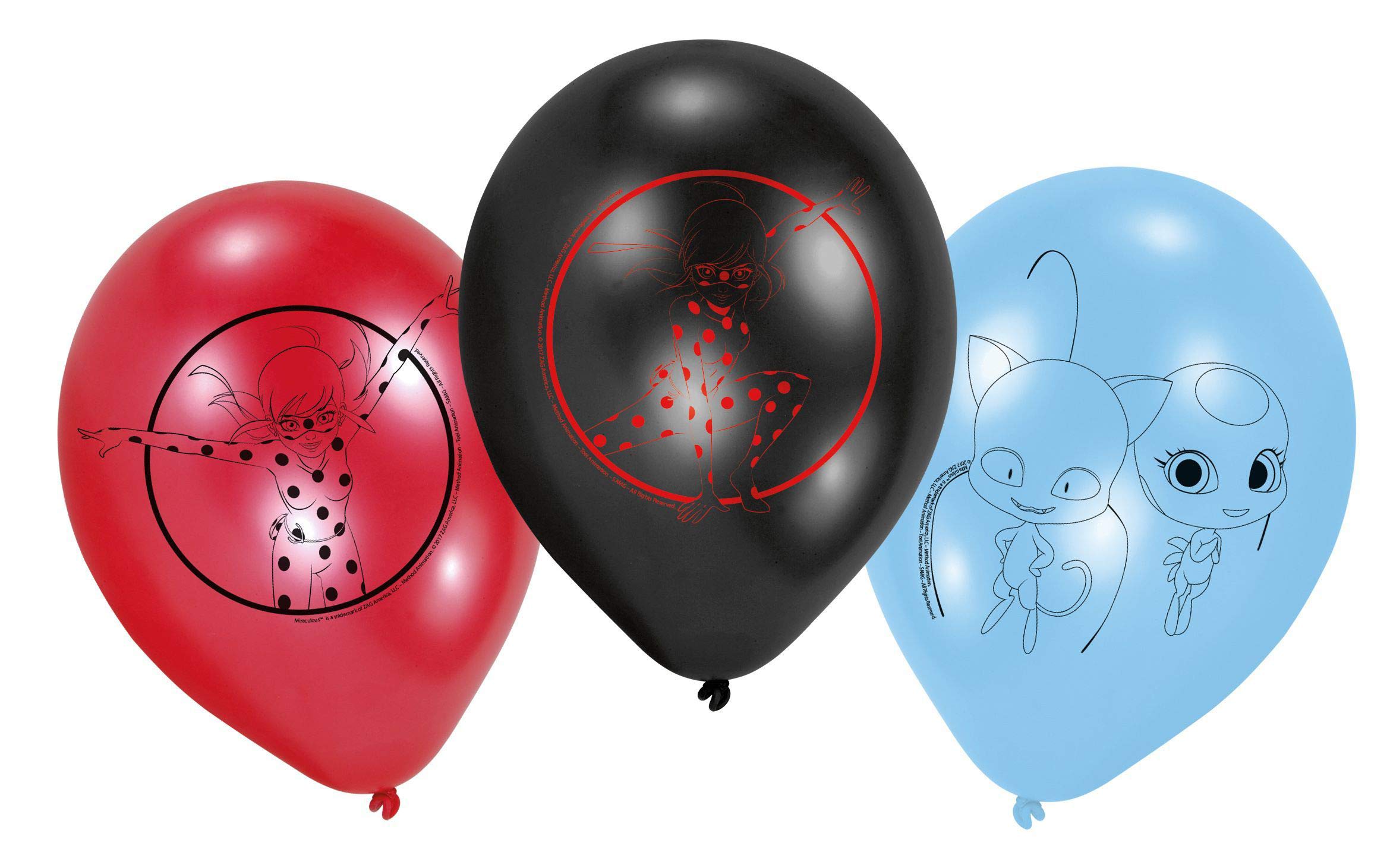 Amscan 9902881 Miraculous Latex Balloons, Pack of 6, Balloons, Blue/Red/Black