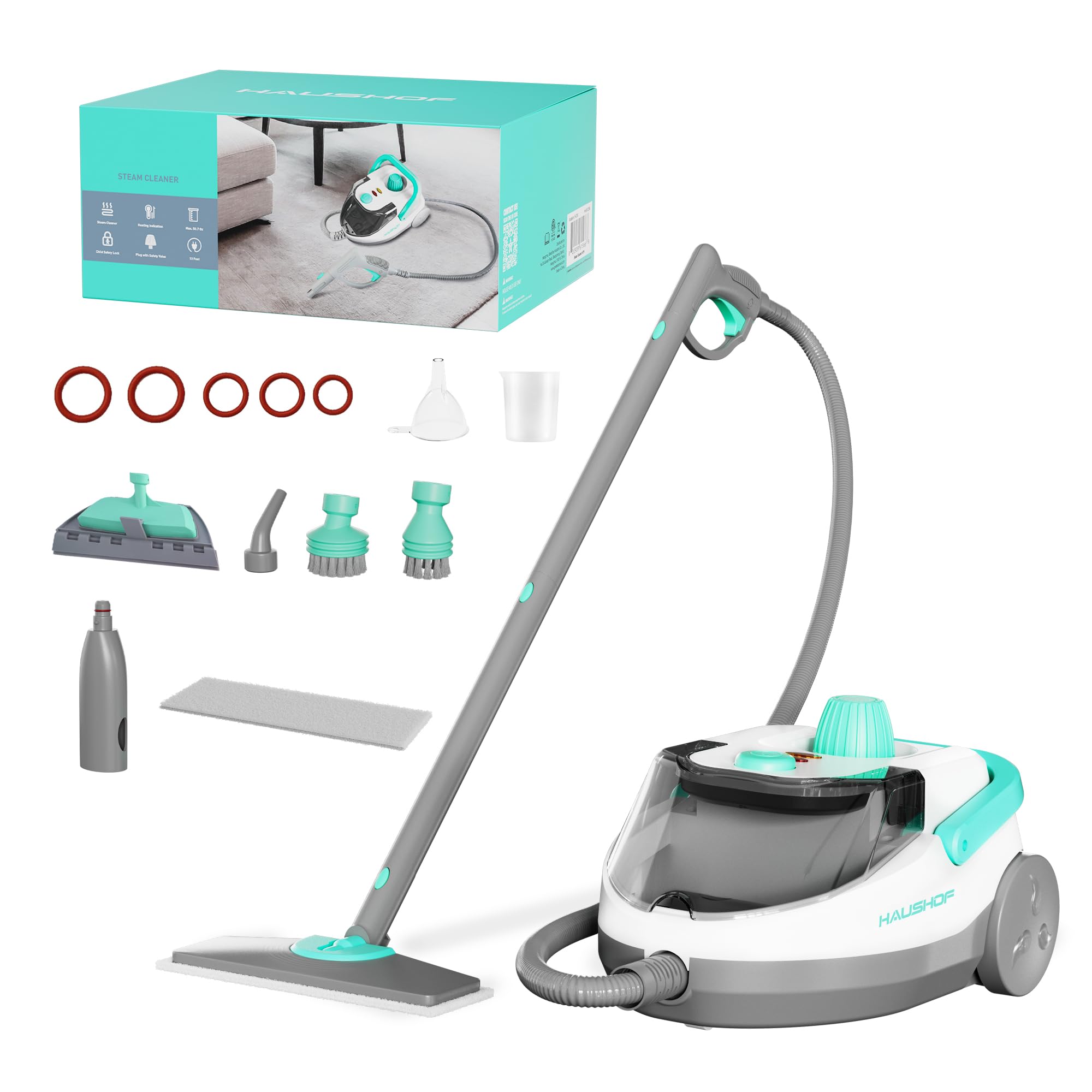 Photo 1 of * Handle missing*HAUSHOF Steam Cleaner, 1500W Powerful Steam Cleaner for Home with 19 Accessories & 51Oz Water Tank, Chemical-Free Multipurpose Portable Steambot for Floor, Tile, Grout, Couch, Window & Car