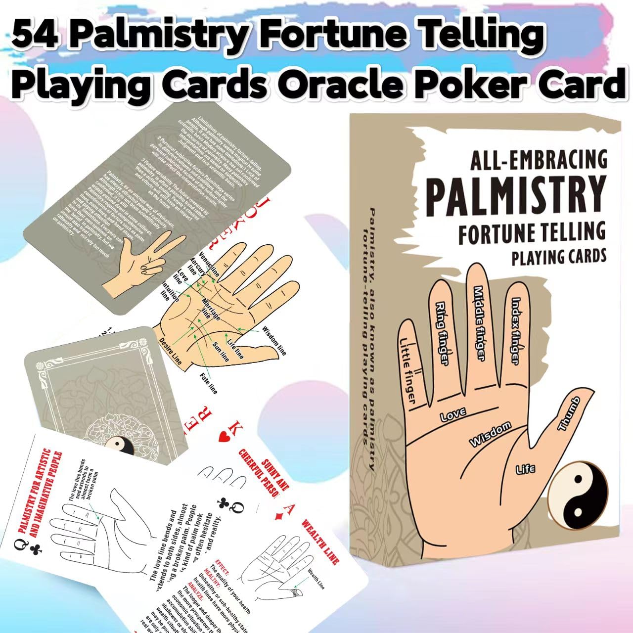 ZHQGYN All-Embracing Palmistry Fortune-Telling Playing Oracle Cards, Tarot Cards for Beginners, Unique Oracle Deck and Fun Playing Card, Tarot Deck with Meanings on Them, for Beginners