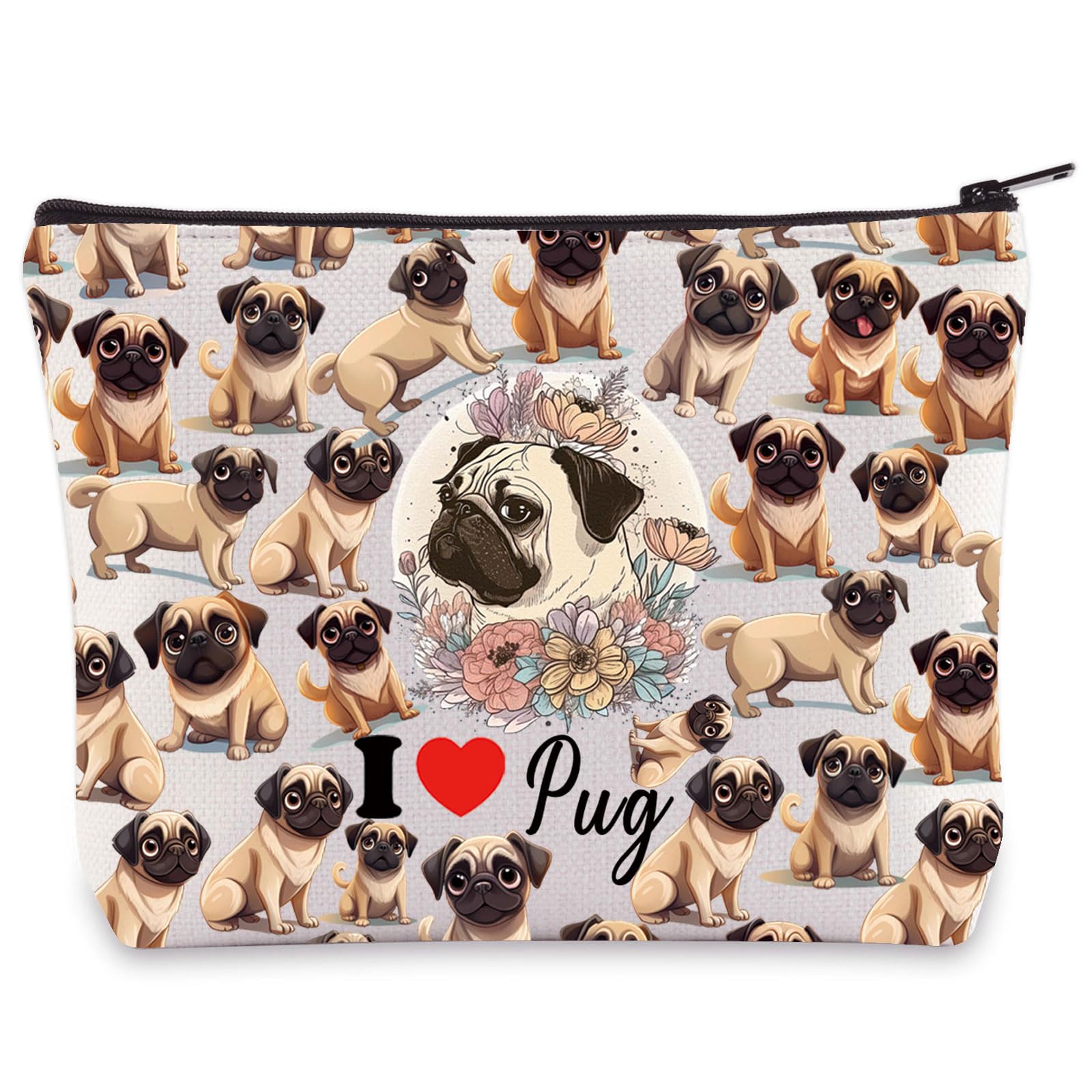 LEVLO Funny Pug Makeup Bag Pug Dog Lover Gift I Love Pug Travel Pouch Bag Pug Puppy Mom Merchandise, I Love Pug