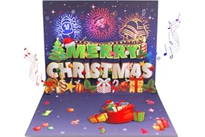 MZD8391 LIGHTS & MUSIC 3D Pop Up Firework Christmas Card, Handmade Christmas Card Gifts with Santa, Snowman, Xmas Cards, Playing-We Wish You a Merry Christmas (Multicolor)