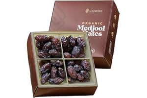 LAUMIÈRE GOURMET FRUITS Laumiere Gourmet Fruits - Organic Jumbo Medjool Dates - Halal - 4.4 Lbs - Hygienic Tray Pack - Sealed with Nitrogen - Produced and Packed in California