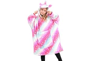 FZOSM Unicorn Wearable Blanket Hoodie for Girls Unicorn Oversized Hoodie for Kids