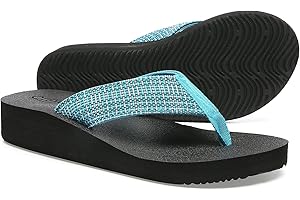 QLEYO Women's Platform Flip Flop with Arch Support, Comfortable Yoga Mat Wedge Flip-Flops, Athletic Walking Thong Slippers for Vacation/Shopping Mall/Wandering/Gathering