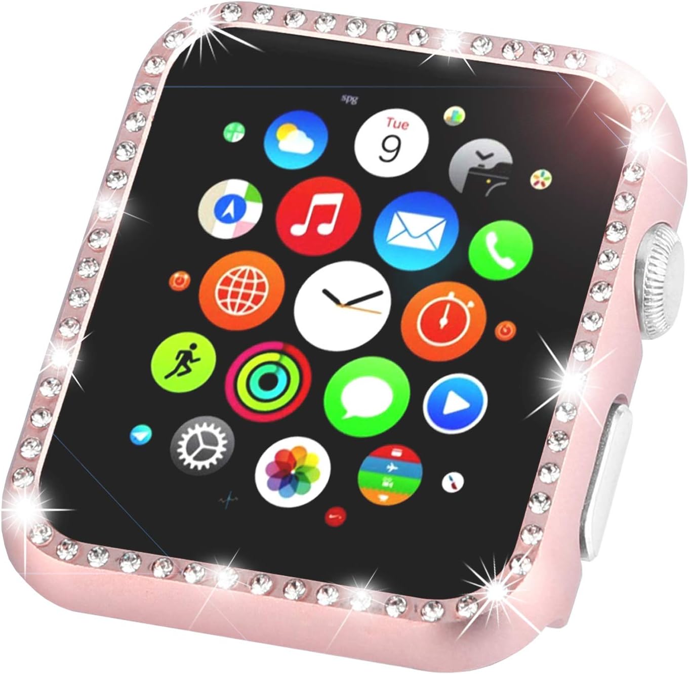 Leotop Compatible with Apple Watch Case Series 6 5 4 SE 40mm 44mm, Metal Bumper Protective Cover Bling Shiny Frame Rhinestone Glitter Diamond Compatible iWatch for Women Girls(Diamond Rose Gold, 40mm)
