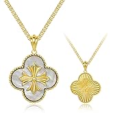 Elfgrass S925 Sterling Silver Clover Necklace for Women, Shell or Turquoise Pendant Adjustable Chain Jewelry