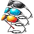 Foliful 3 Pack Polarized Sports Sunglasses for Men, Mens Sunglasses Wrap Around UV400 Protection for Cycling Fishing Driving