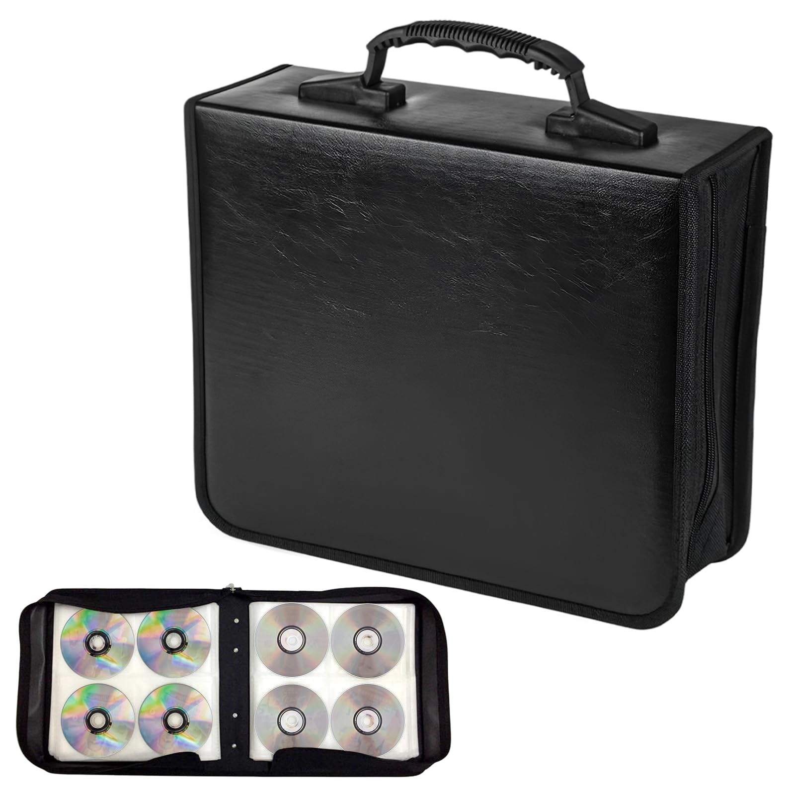 Photo 1 of ***FOLD DAMAGE***Fkewp 400 Capacity CD Case Holder, PU Leather CD DVD Storage Binder Media Organizer with Zipper, Portable Storage Booklet Album Box for Vehicle Home Office, Car Accessories