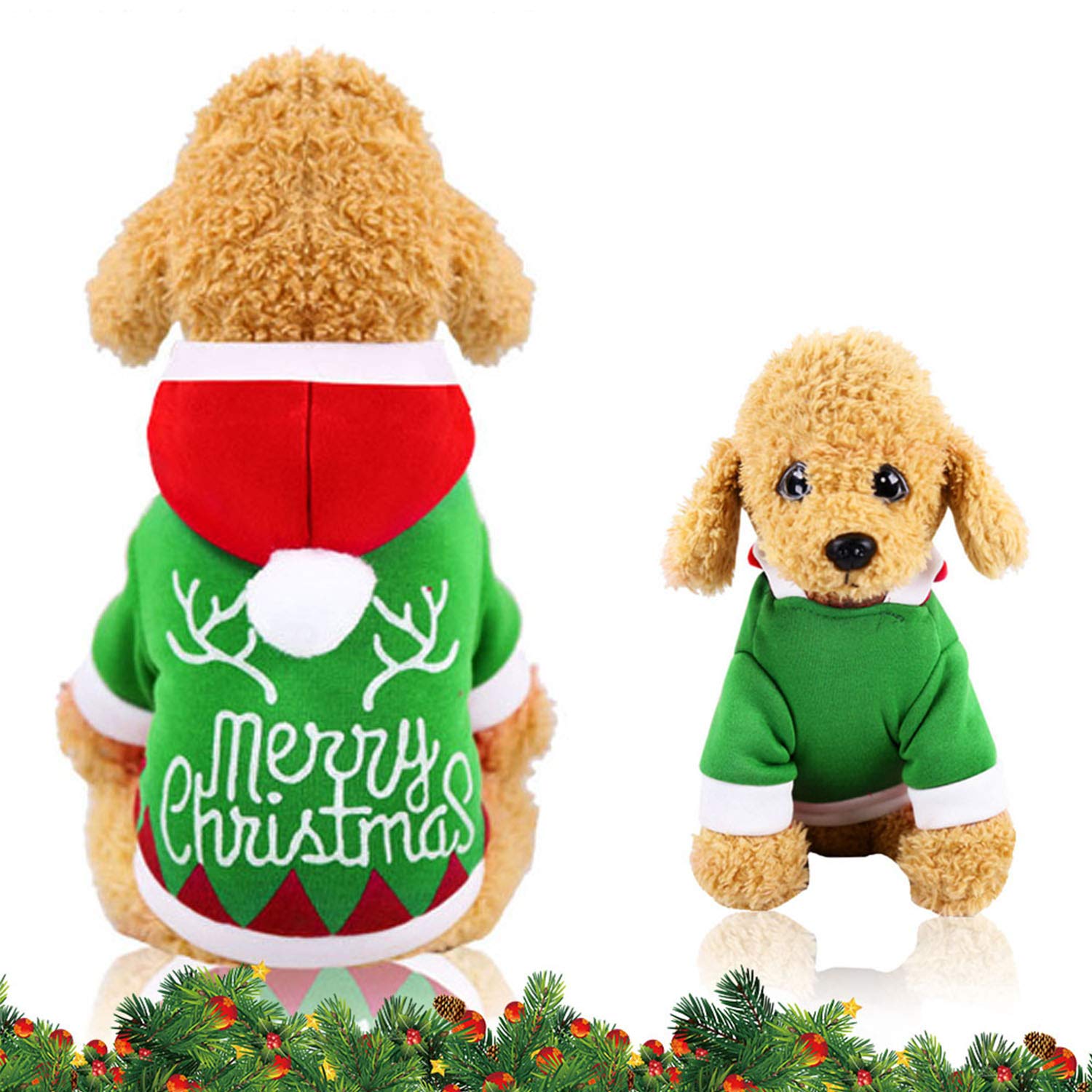 WELLXUNK® Christmas Pet Clothes, Dog Christmas Clothes, Dog Hoodie Christmas, Christmas Puppy Jumpers, Christmas Dog Sweater, Christmas Pet Clothes Dog Cat Christmas Costume Pet Hoodie Coat (M)