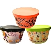 Halloween Plastic Containers with Lids, Food Storage Candy Box for Trick or Treating Cookies Jar Goodies Bucket Snack Party Favor Decor Pumpkin Bat &amp; Ghost Themed, Pack of 3(Black Orange Green)
