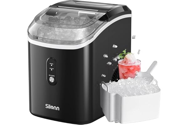 Nugget Countertop Ice Maker, Silonn Chewable Pellet Ice Machine with Self-Cleaning Function, 33lbs/24H, Portable Ice Makers f