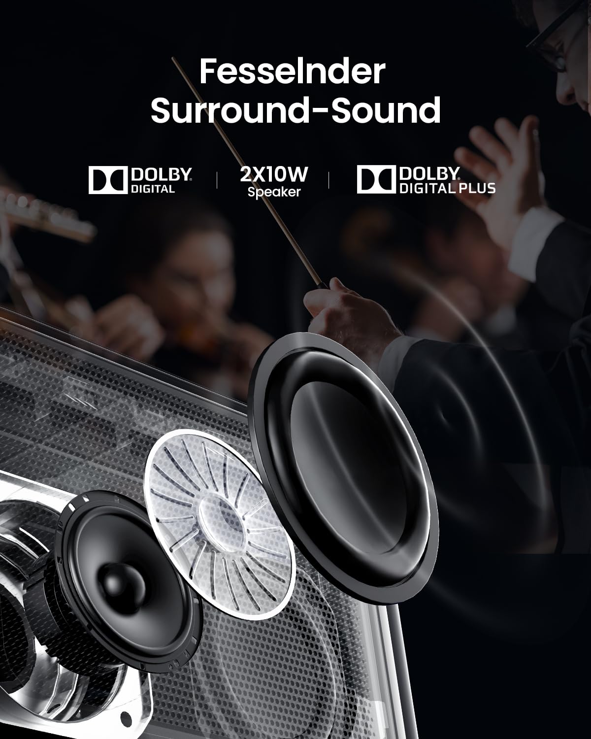 Dangbei DBOX01 1080p Full HD Projector, 2100 ISO Lumens Movie Projector, Native Licensed Netflix, Dual 10W Dolby Audio Speakers, Auto Focus, Auto Keystone Correction, Screen Fit, Obstacle Avoidance