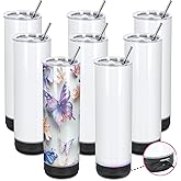 oaptuza 8 Pack 20Oz Music Speaker Tumbler, Skinny Straight Sublimation Tumblers, Stainless Steel Double Wall Insulated Speaker Cup With Detachable LED Light（Black）