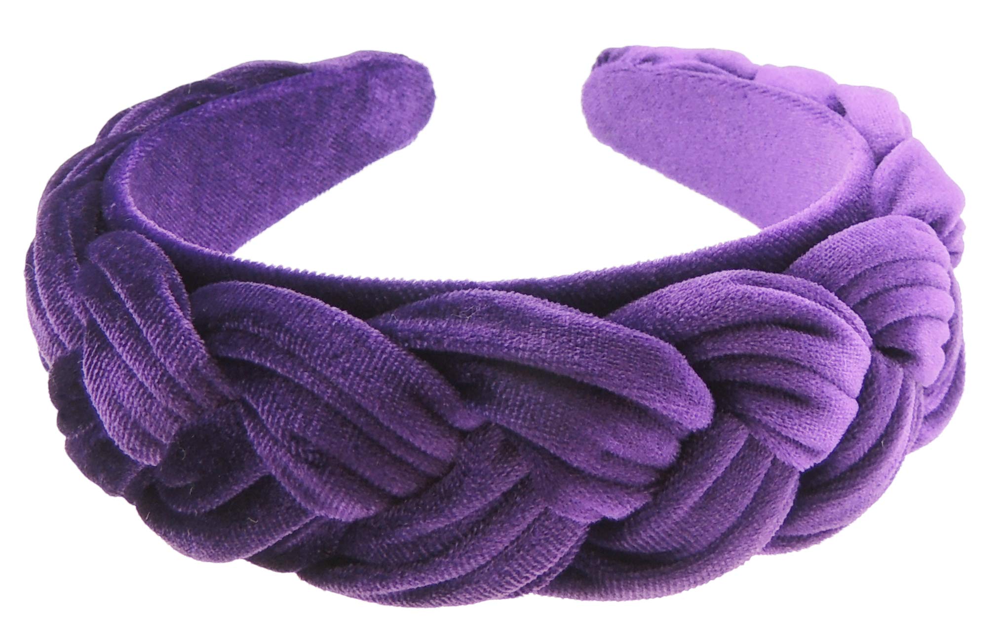 Womens Luxury Occasion Wedding Bridal Party Birthday Christmas Evening Luxury Wide Thick Plaited Braided Twist Turban Padded Velvet Velour Hair Hairband Accessories Headband Alice Band (Purple)