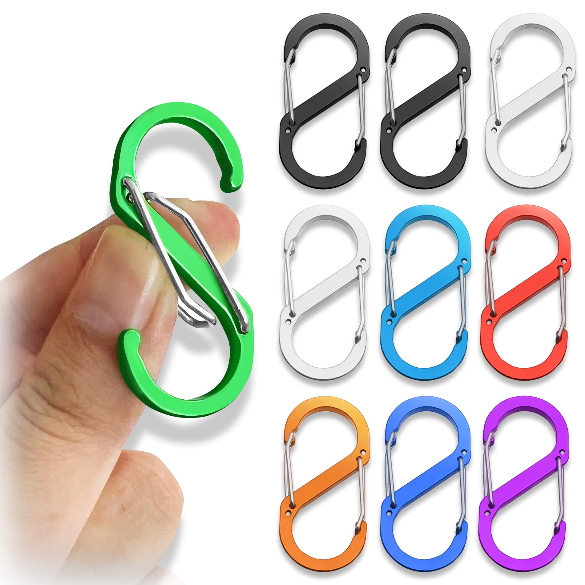 10 Pcs Double Clip Hook, S Shape Keychain, Durable Carabiner, S Small Carabiner Keyring Clip, Dual-Spring S-Shaped Keychain Hooks, for Home, Backpacks, Outdoor Hiking, Camping, Fishing, Travel,Keys(S)