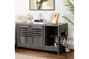 Zerbuger Cat Litter Box Enclosure, Large Hidden Cat Litter Box Furniture with Cat Scratch Pad, Wooden Cat Washroom Furniture, Cat House, Litter Box Cabinet (Grey, 37" L x 18.5" D x 21.3" H)