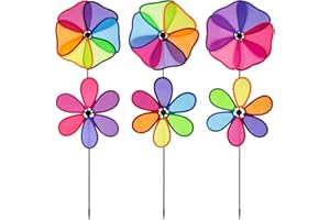 JOYIBAY 6 Pack Flower Wind Spinners, Rainbow Garden Wind Spinners, 3D Flower Pinwheels Toys, 10.4 Inches Colorful Cloth Windmills Outdoor Decor for Lawns, Yard Parties, Weddings