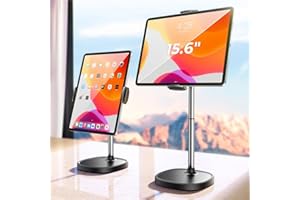 DIMONCOAT Height Adjustable Tablet Stand for Desk, Tablet Holder 360° Rotation: Desktop Tablet Accessories for 4.7-15.6" Like iPad Pro 13/11/9.7/10.5, Air Mini, Kindle, Monitor, E-Reader, iPhone 16