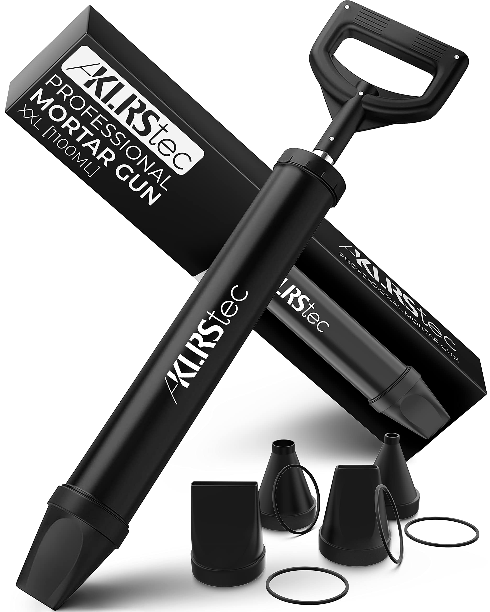 KLRStec Professional Mortar Gun XXL [1100ML] Practical Grout Gun for Mortar/Concrete - Mortar Sprayer with Accessories - 4 Nozzles